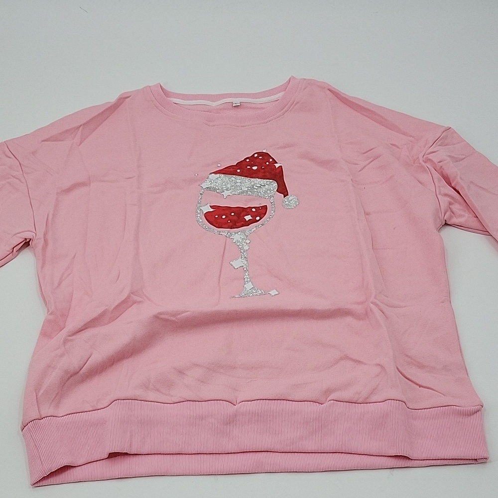 Pink Santa Wine Glass Sweatshirt New - Picture 12 of 15